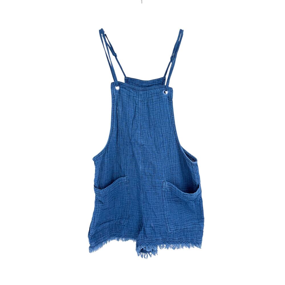 AERIE Soft Overalls Size S Blue Chambray Cotton Pockets Romper - Picture 2 of 6